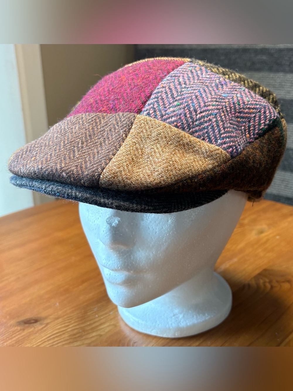 Vintage Orvis Patchwork 100% Pure Wool Newsboy Hat Flat Cap Size Medium EUC